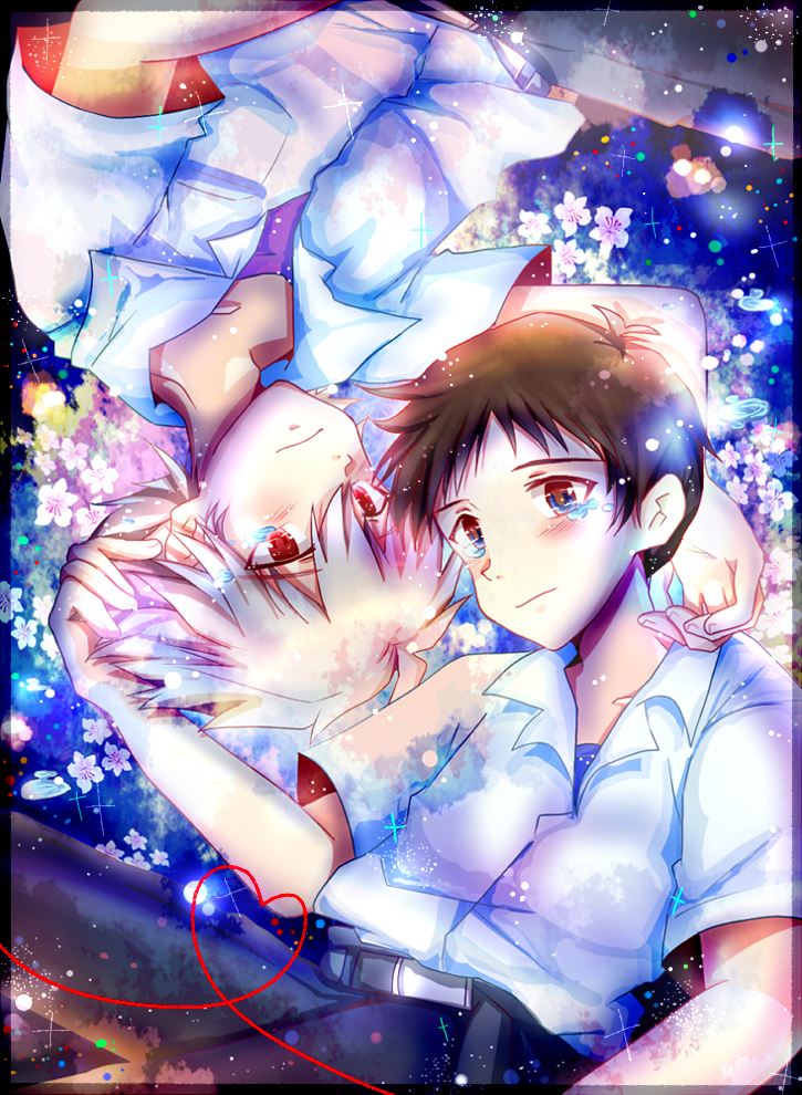 ikari shinji and nagisa kaworu (neon genesis evangelion) drawn by hisate