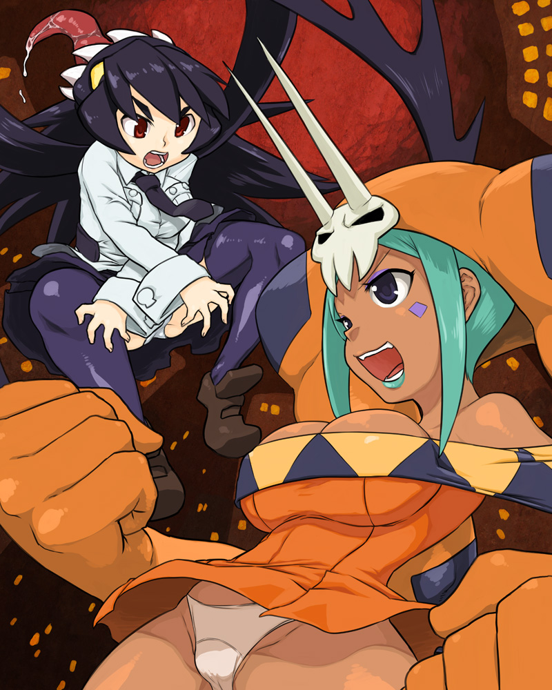 filia, samson, cerebella, and vice-versa (skullgirls) drawn by tsukudani_(coke-buta)