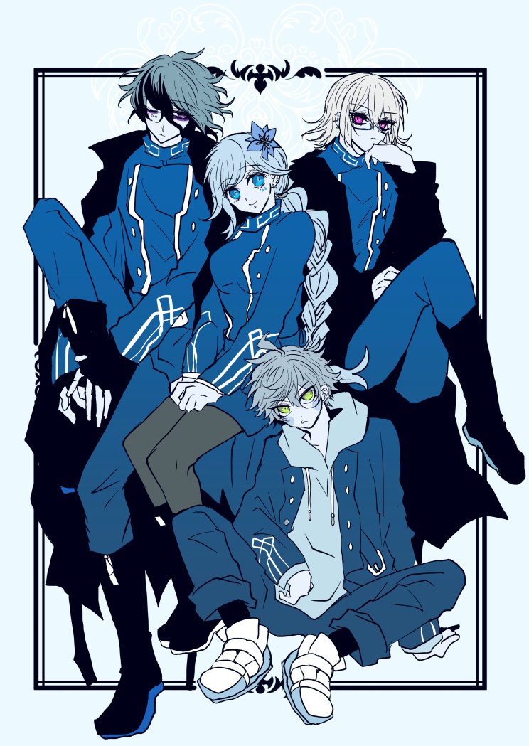 halara nightmare, vivia twilight, desuhiko thunderbolt, and fubuki clockford (master detective archives: rain code) drawn by negi_(ngng_9)