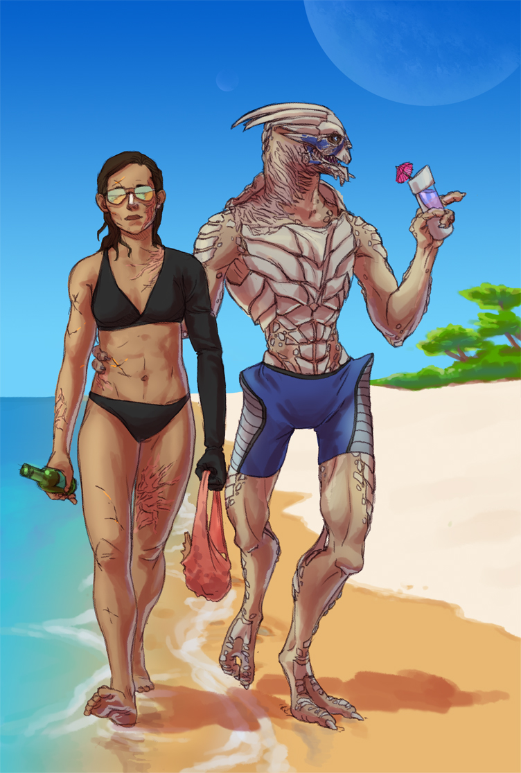commander shepard and garrus vakarian (mass effect and 1 more) drawn by kristen_cella