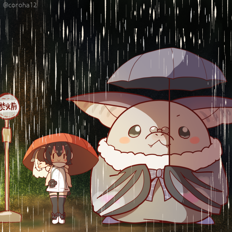 humboldt penguin, brown long-eared bat, and poporu (kemono friends and 3 more) drawn by coroha