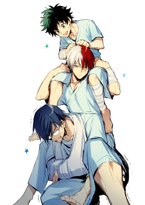 midoriya izuku, todoroki shoto, and iida tenya (boku no hero academia) drawn by hegi
