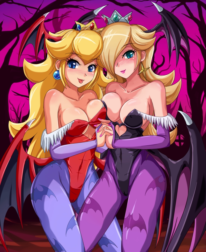 princess peach, morrigan aensland, rosalina, and lilith (mario and 2 more) drawn by sigurd_hosenfeld