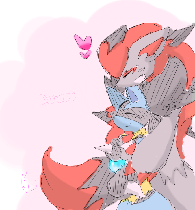 lucario and zoroark (pokemon) drawn by hitsuji_(sinjubara)