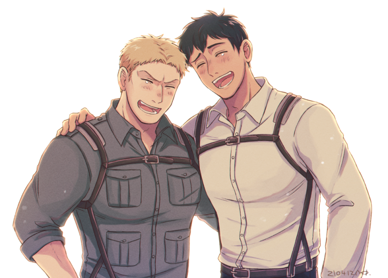 reiner braun and bertolt hoover (shingeki no kyojin) drawn by midooka_(o_k_k)