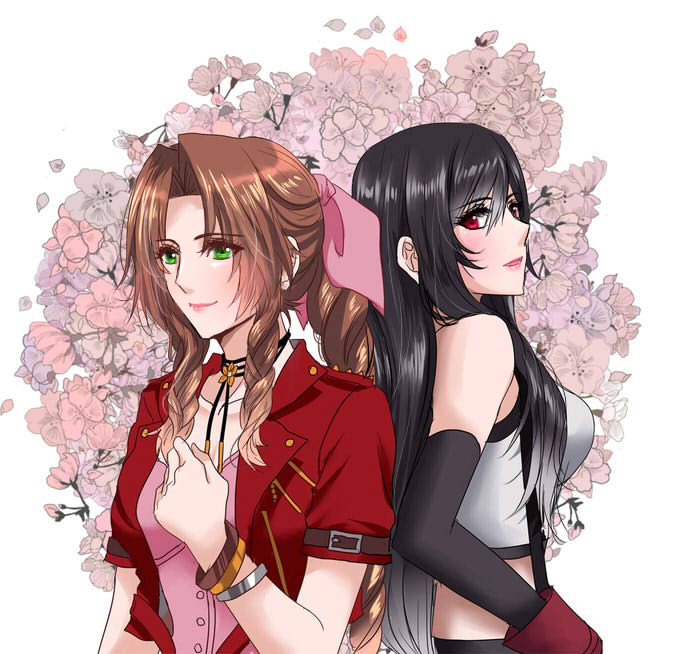tifa lockhart and aerith gainsborough (final fantasy and 2 more) drawn by spirasen