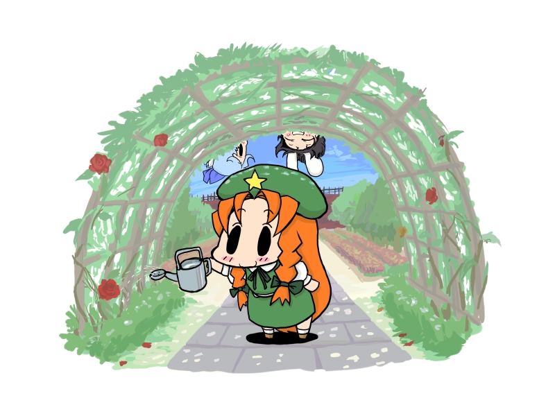 cirno, hong meiling, and inaba tewi (touhou) drawn by baku_taso