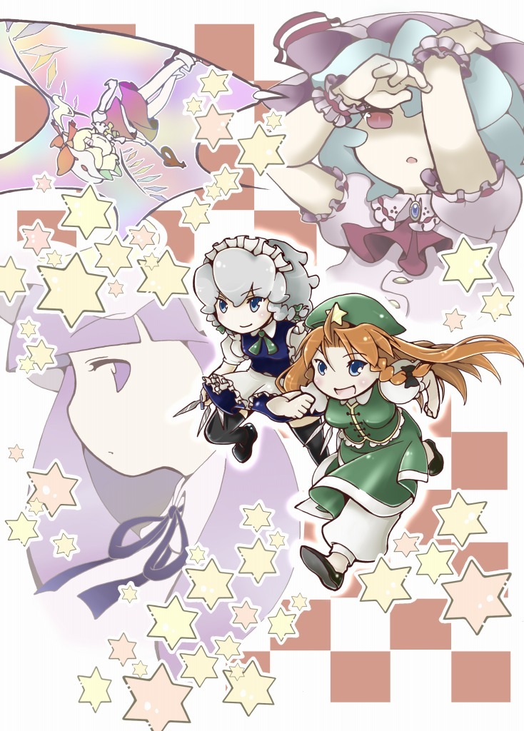remilia scarlet, flandre scarlet, izayoi sakuya, patchouli knowledge, and hong meiling (touhou) drawn by tsukaji