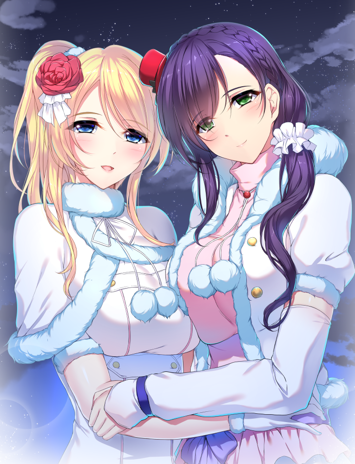 tojo nozomi and ayase eli (love live! and 1 more) drawn by minamon_(vittel221)