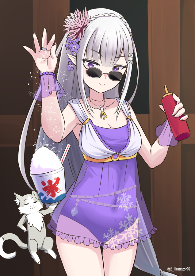 emilia and puck (re:zero kara hajimeru isekai seikatsu and 1 more) drawn by s_(hdru2332)