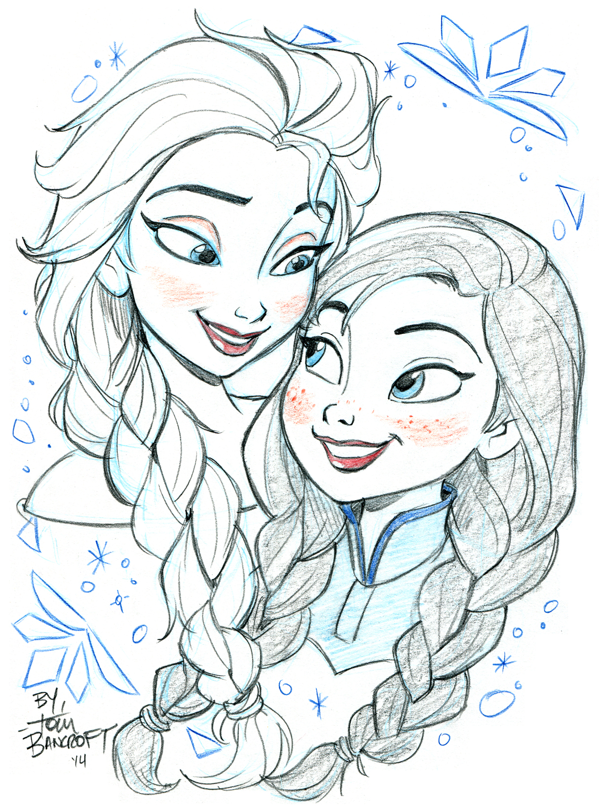 elsa and anna (frozen) drawn by tom_bancroft | Danbooru