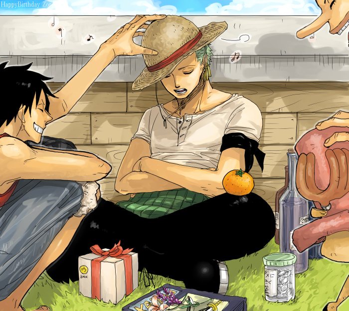 monkey d. luffy, roronoa zoro, tony tony chopper, and usopp (one piece) drawn by shaku_(gekirin)