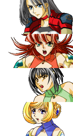 katia grineal, melua melna meia, festenia muse, and calvina coulange (super robot wars and 1 more)