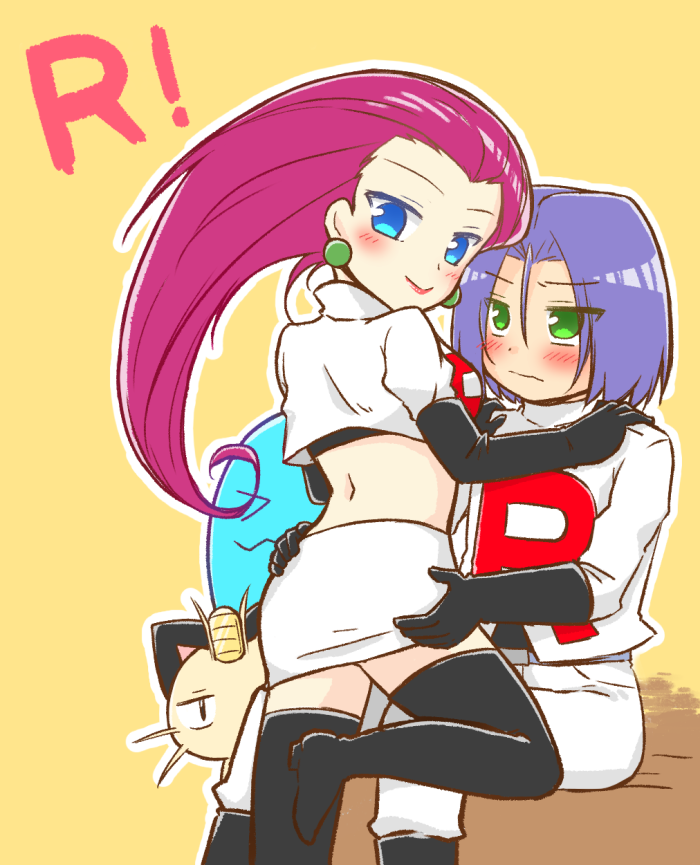 jessie, james, meowth, and wobbuffet (pokemon) drawn by kuroda_roku_(345)