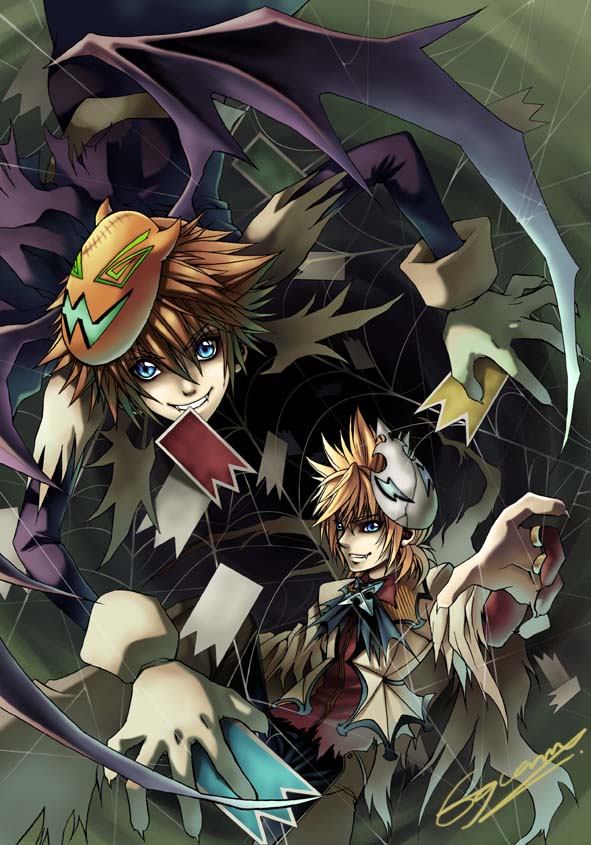 sora and roxas (kingdom hearts and 1 more) drawn by eguana