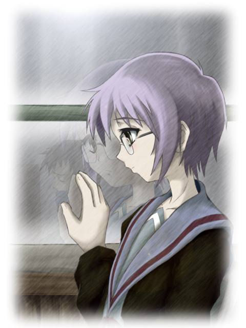 nagato yuki and kyon (suzumiya haruhi no yuuutsu and 1 more) drawn by bdn