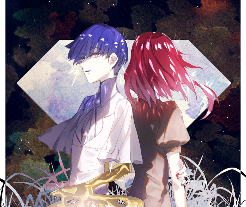 phosphophyllite and cinnabar (houseki no kuni) drawn by sakurako_(pkuw7752)