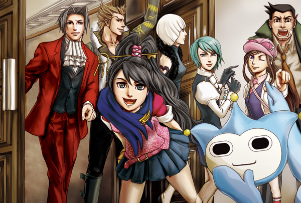 miles edgeworth, franziska von karma, dick gumshoe, ema skye, kay faraday, and 3 more (ace attorney and 2 more) drawn by wakadori
