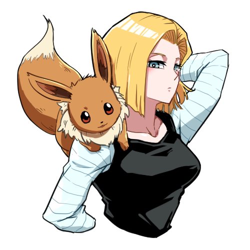 eevee and android 18 (pokemon and 2 more) drawn by kemachiku