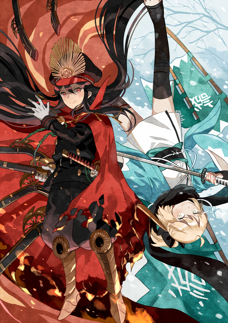 okita souji and oda nobunaga (fate and 2 more) drawn by getiao