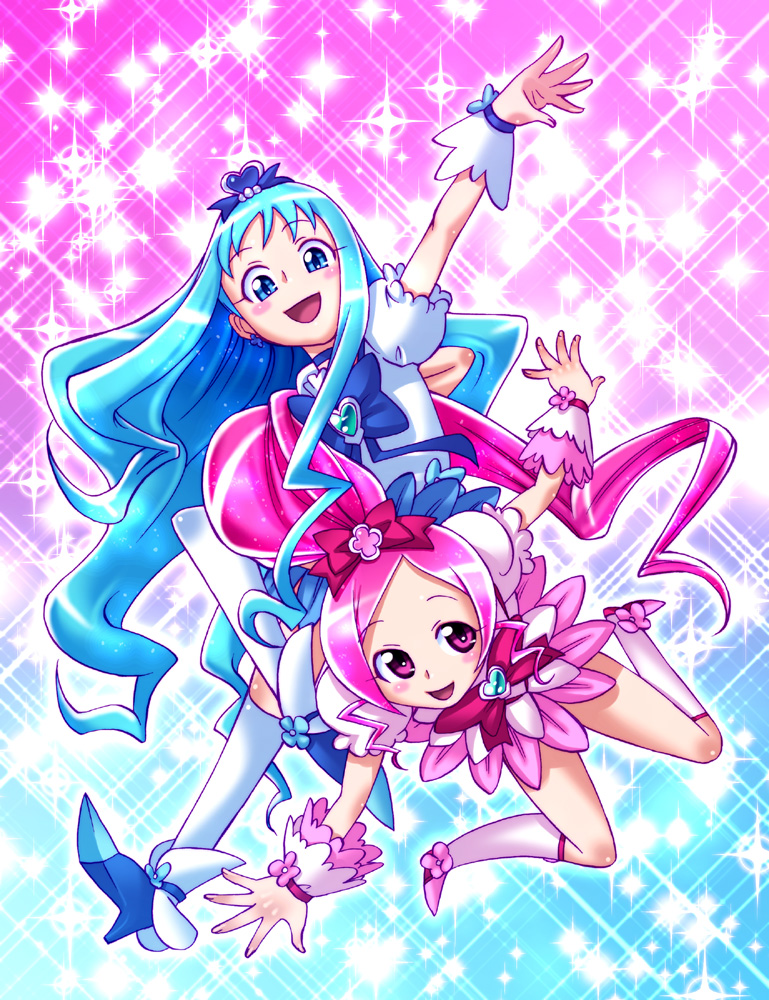 kurumi erika, hanasaki tsubomi, cure marine, and cure blossom (precure and 1 more) drawn by chiba_toshirou
