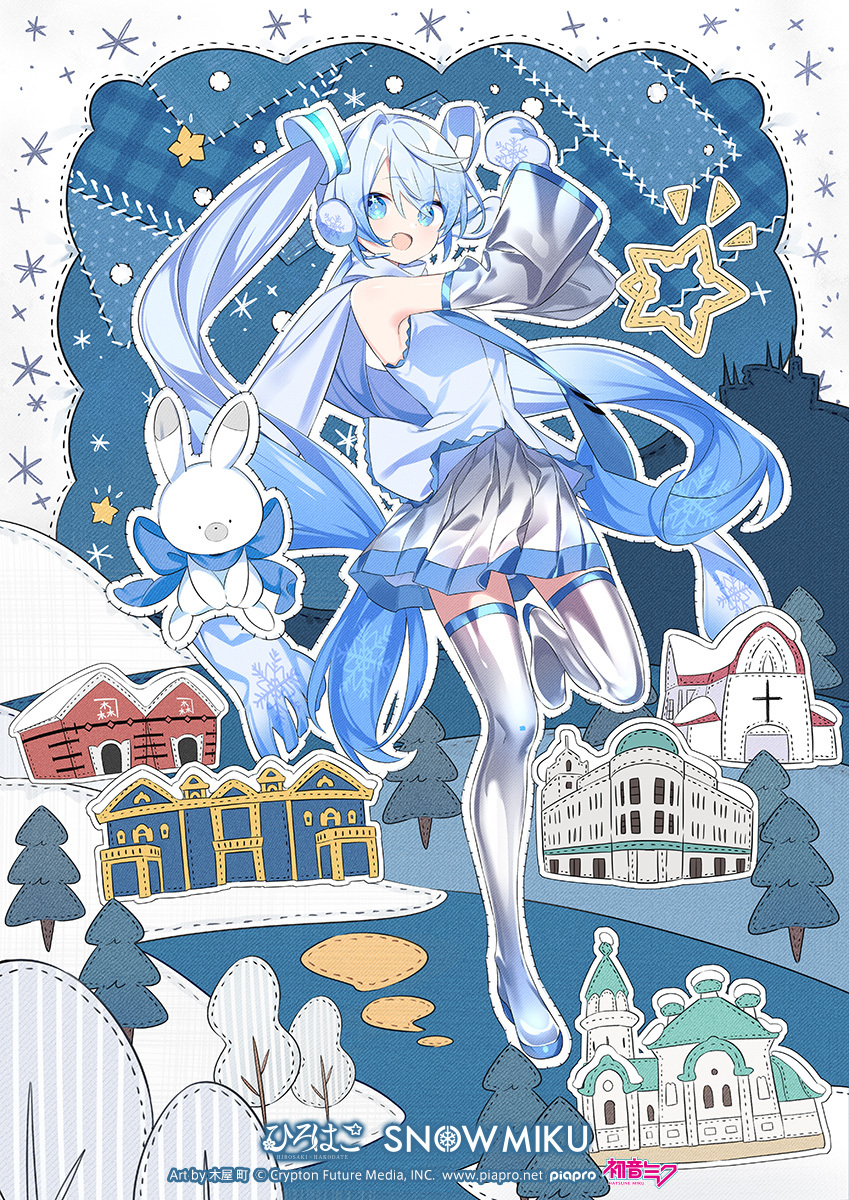 hatsune miku, yuki miku, and rabbit yukine (vocaloid and 1 more) drawn by kiya_machi