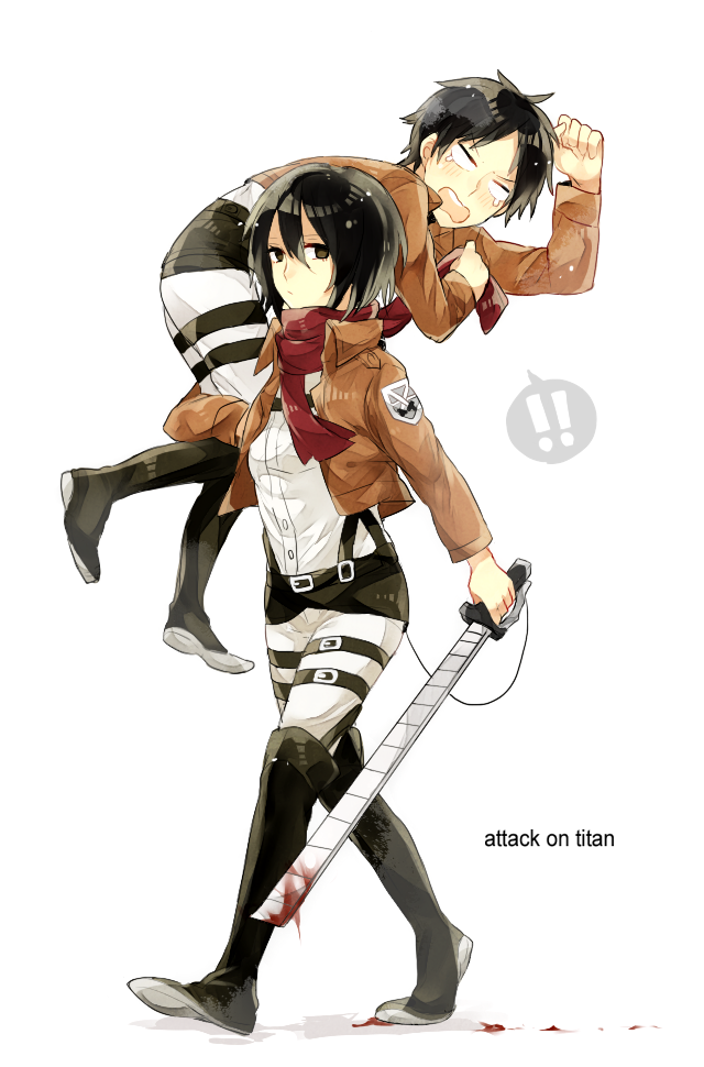mikasa ackerman and eren yeager (shingeki no kyojin) drawn by waltz_(tram)