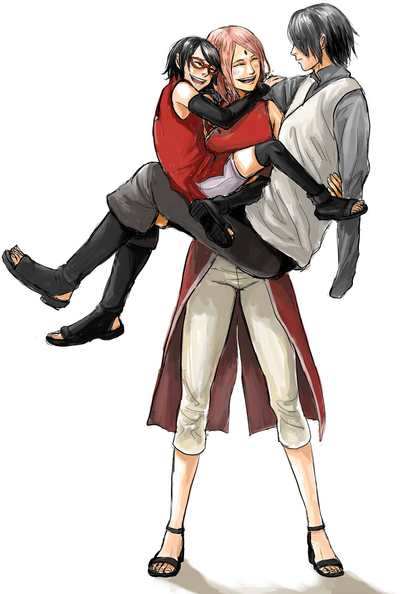 haruno sakura, uchiha sasuke, and uchiha sarada (naruto) drawn by osu_desu