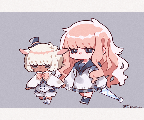 sheep friend and umbrella girl (original) drawn by tsubaki_tsubaru