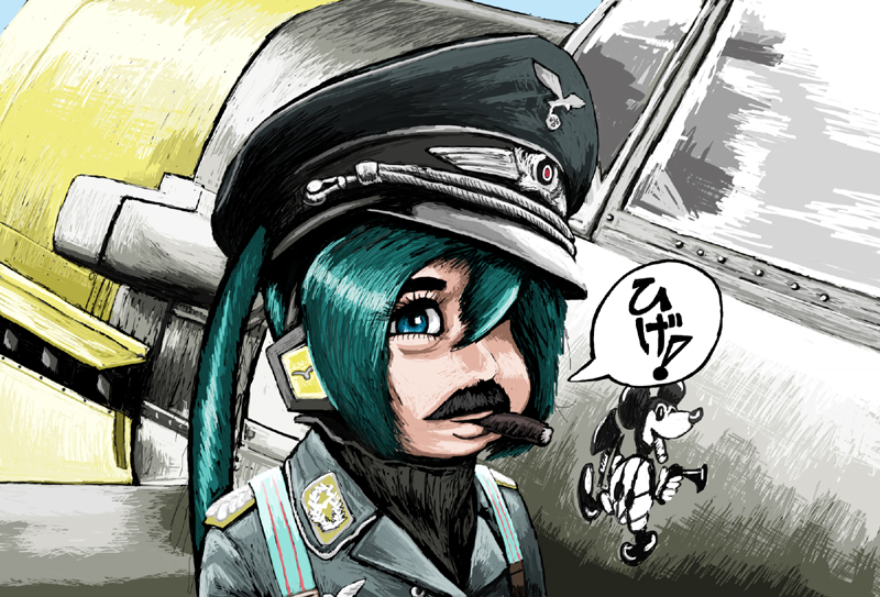 hatsune miku and adolf galland (vocaloid) drawn by rxjx