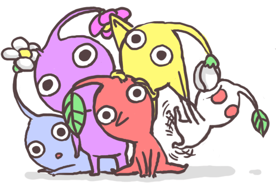red pikmin, yellow pikmin, blue pikmin, purple pikmin, and white pikmin (pikmin) drawn by nijuumaru
