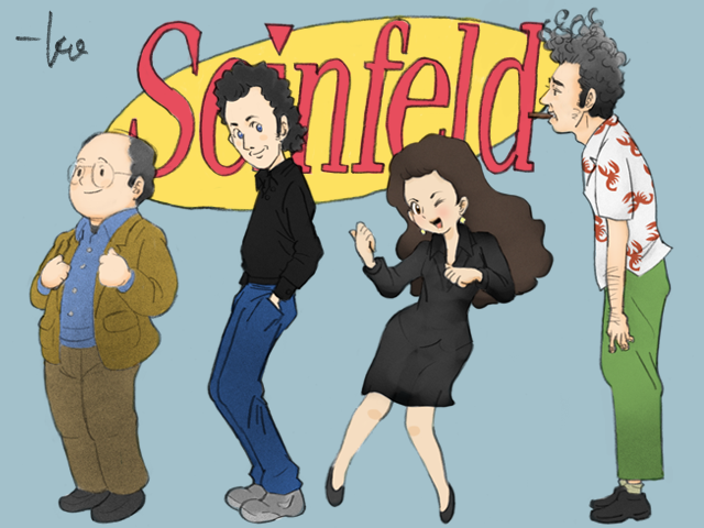 george costanza, cosmo kramer, jerry seinfeld, and elaine benes (seinfeld) drawn by takeuchi_kou