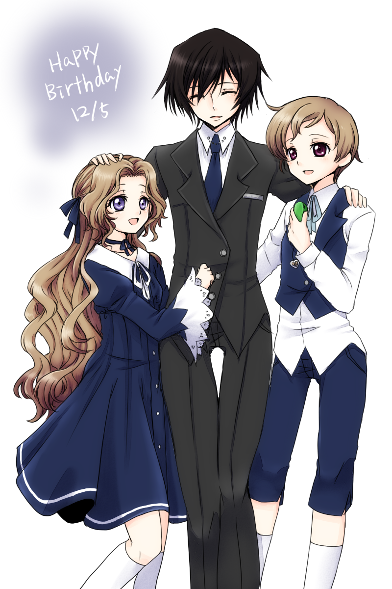 lelouch vi britannia, nunnally vi britannia, and rolo lamperouge (code geass) drawn by aji_paba