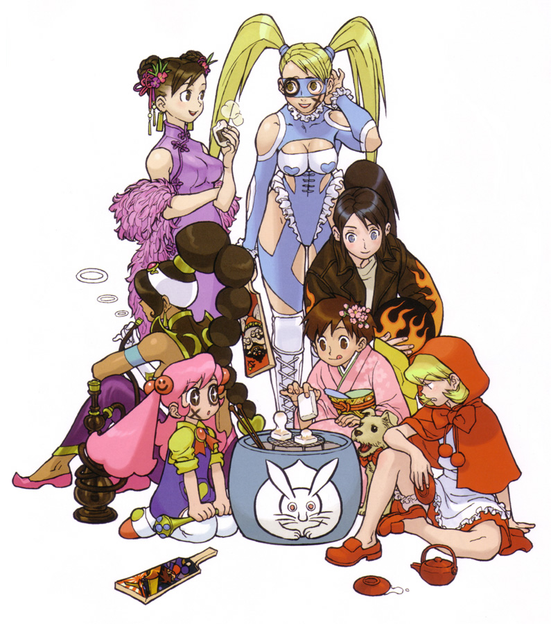 chun-li, kasugano sakura, rainbow mika, claire redfield, b.b. hood, and 3 more (street fighter and 5 more)