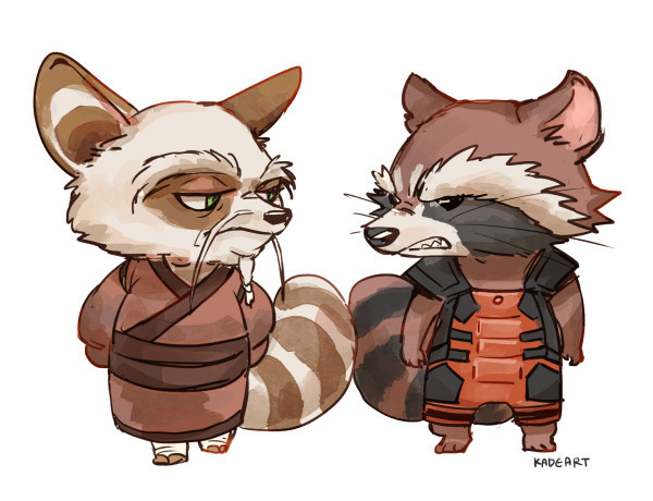 rocket raccoon and master shifu (marvel and 3 more) drawn by kadeart