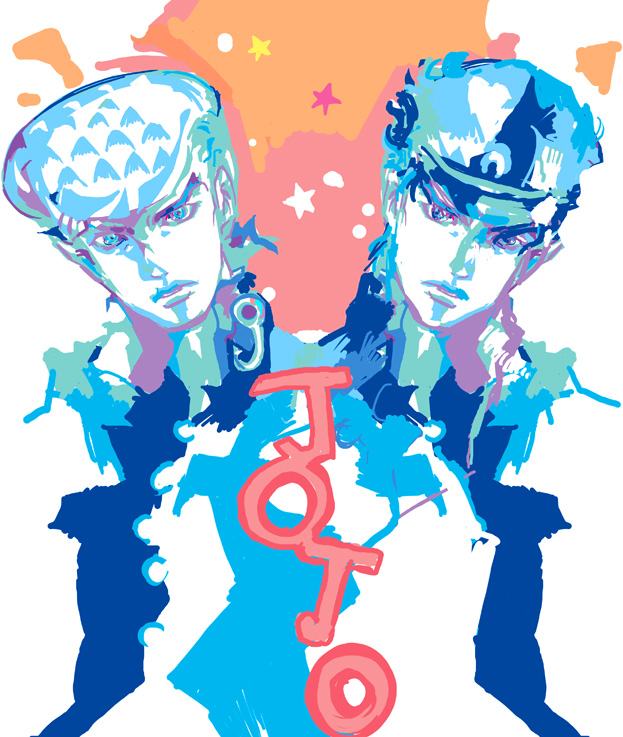 kujo jotaro and higashikata josuke (jojo no kimyou na bouken and 1 more) drawn by kazaana