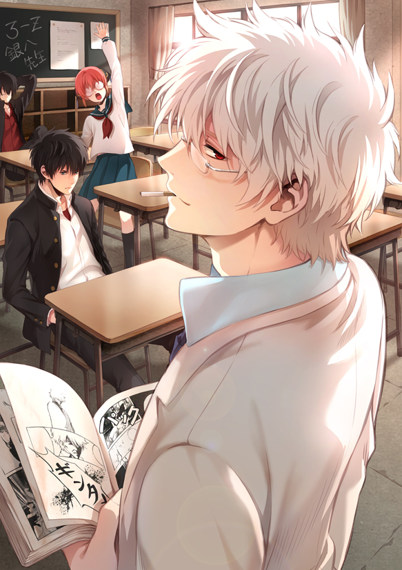 sakata gintoki, kagura, hijikata toushirou, and takasugi shinsuke (gintama) drawn by masa_ashe