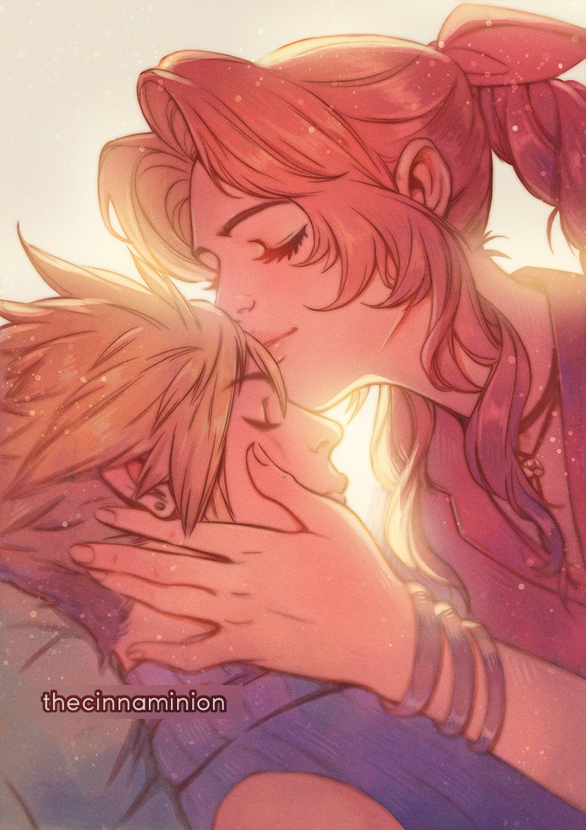 cloud strife and aerith gainsborough (final fantasy and 2 more) drawn by thar_chandran