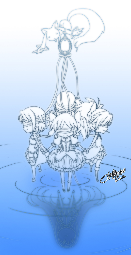akemi homura, kaname madoka, miki sayaka, sakura kyoko, tomoe mami, and 1 more (mahou shoujo madoka magica) drawn by chibisaru