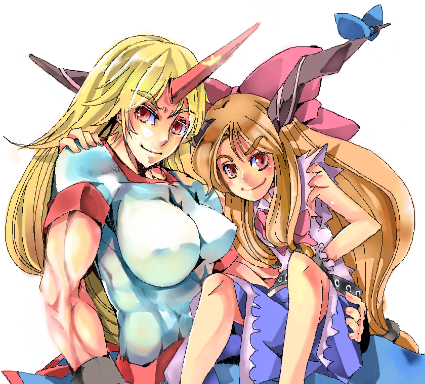 ibuki suika and hoshiguma yuugi (touhou) drawn by nmknf_(mkn)