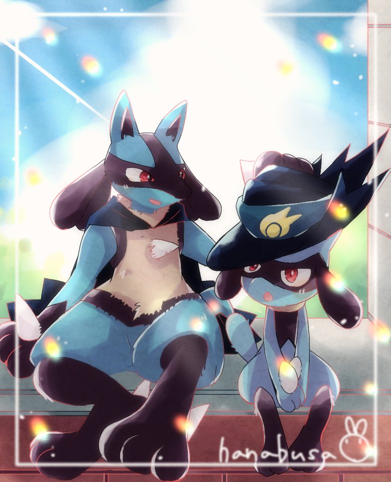lucario, riolu, and sir aaron (pokemon and 2 more) drawn by hanabusaoekaki