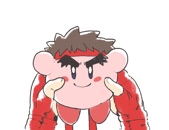 kirby and ryu (street fighter and 2 more) drawn by inkerton-kun
