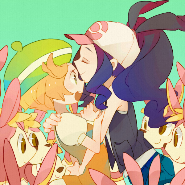 hilda, bianca, and deerling (pokemon and 1 more) drawn by hagiko