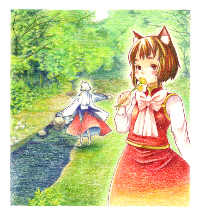 inubashiri momiji and chen (touhou) drawn by takanashi_minato