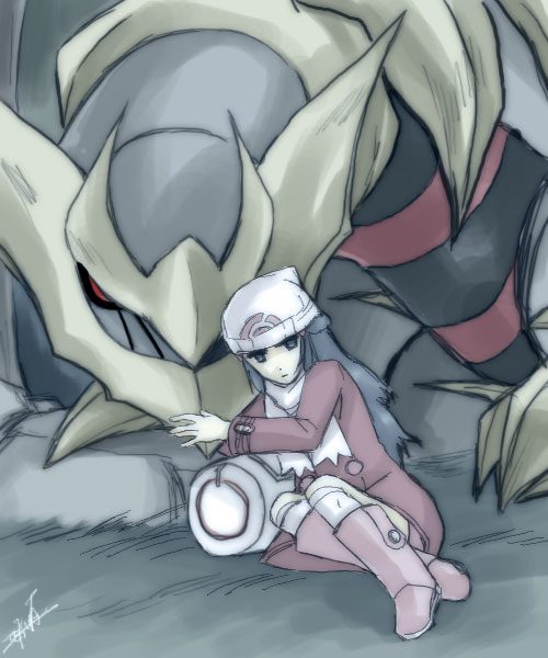 dawn and giratina (pokemon and 2 more) drawn by shiranami_(kominato)