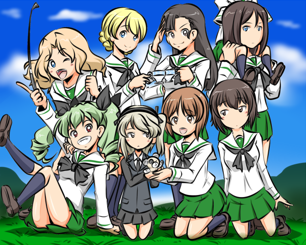 nishizumi miho, darjeeling, nishizumi maho, anchovy, kay, and 4 more (girls und panzer) drawn by kogane_(staygold)