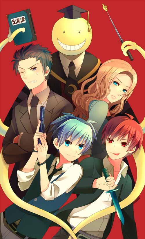 shiota nagisa, akabane karma, koro-sensei, irina jelavic, and karasuma tadaomi (ansatsu kyoushitsu) drawn by himari_g_(sr)
