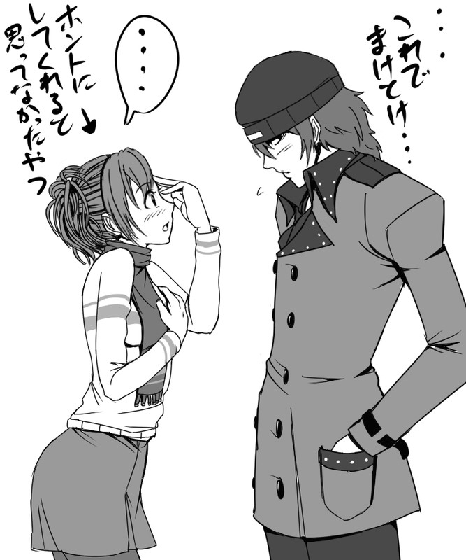 shiomi kotone and aragaki shinjirou (persona and 2 more) drawn by suta_furachina