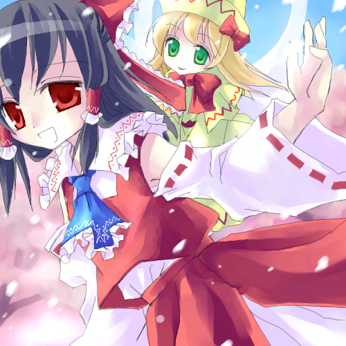 hakurei reimu and lily white (touhou) drawn by asahina