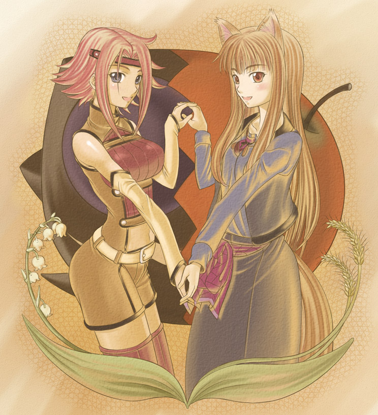 holo, kouzuki kallen, zero, and koshimizu ami (code geass and 1 more) drawn by tonbidou